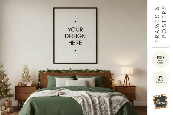 Christmas Bedroom Poster Frame Mockup by Frames Amp