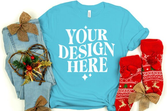 Christmas Bella Canvas 3001 Mock Turquoise for Product Mockups