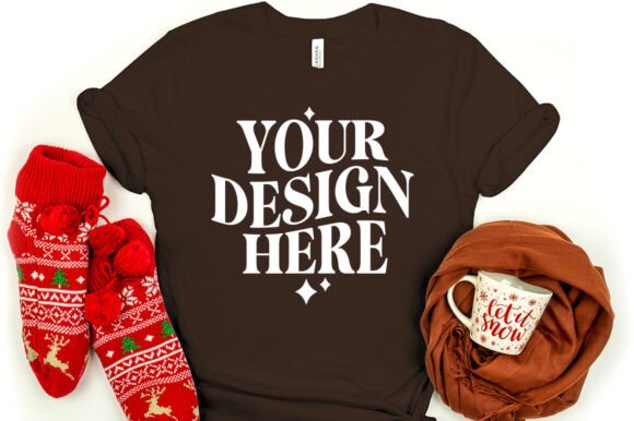 Christmas Bella Canvas 3001 Mockup Brown – A Product Mockups Staple for Seasonal Content
