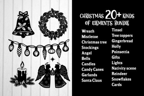 Christmas Elements Silhouette for Crafts