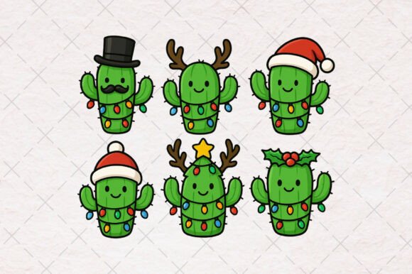 Christmas Funny Cactus Png for T-Shirt Designs