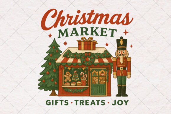 Christmas Market Farmhouse Vintage Sign and T-Shirt Designs
