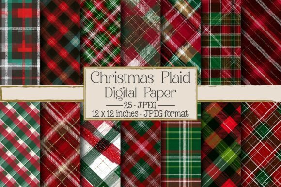 Christmas Plaid Digital Papers: Festive Backgrounds for Local Branding