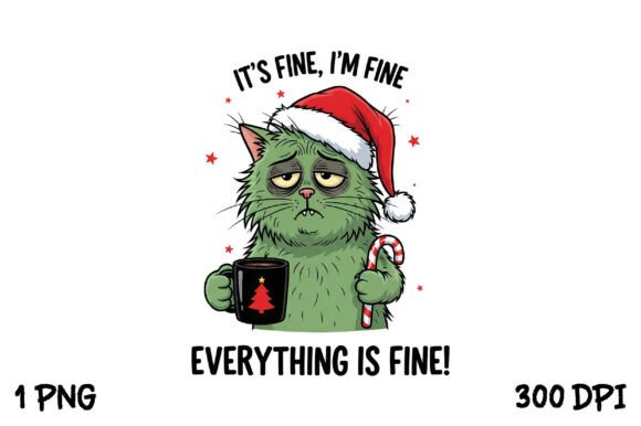 Christmas Sarcastic Funny Cat It s Fine T-Shirt Designs