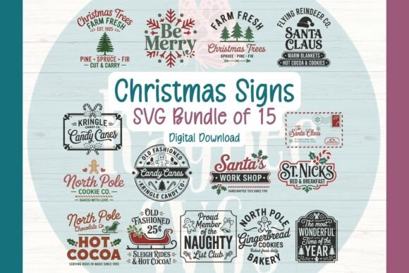 Christmas Sign SVG Bundle of 15 Designs for T-Shirt Designs