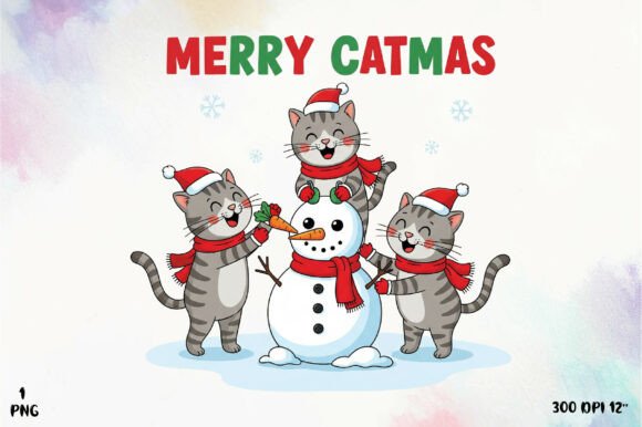 Cute Christmas Cats with Snowman Png Review for T-Shirt Designs