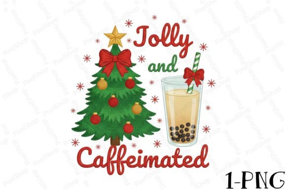 Jolly and Caffeinated Christmas Png for T-Shirt Designs