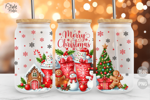 Merry Christmas 16oz Glass Can Wrap PNG and Crafts
