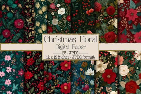 Seamless Christmas Floral Digital Paper Review